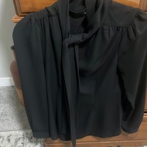 Whbm black tie blouse